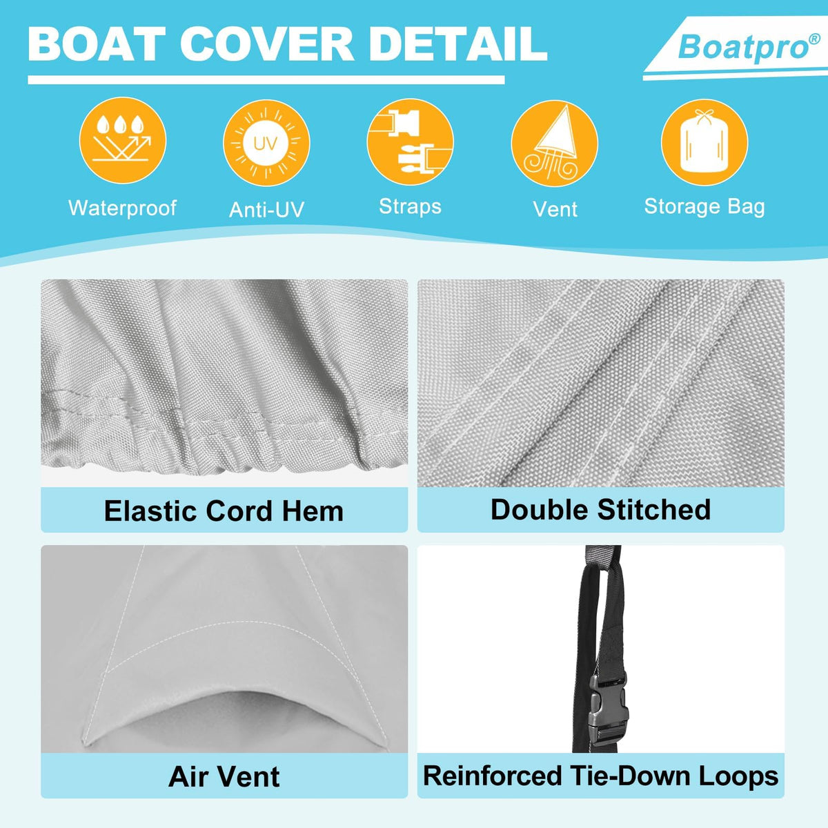 14-16ft Waterproof Marine Canvas Boat Cover with Outboard Motor Cover O3168