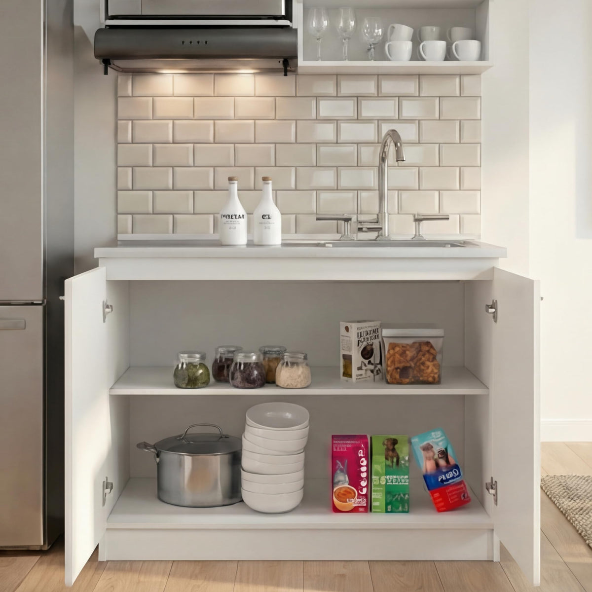 White 39 in Kitchen Sink Cabinet with Stainless Steel Top D699