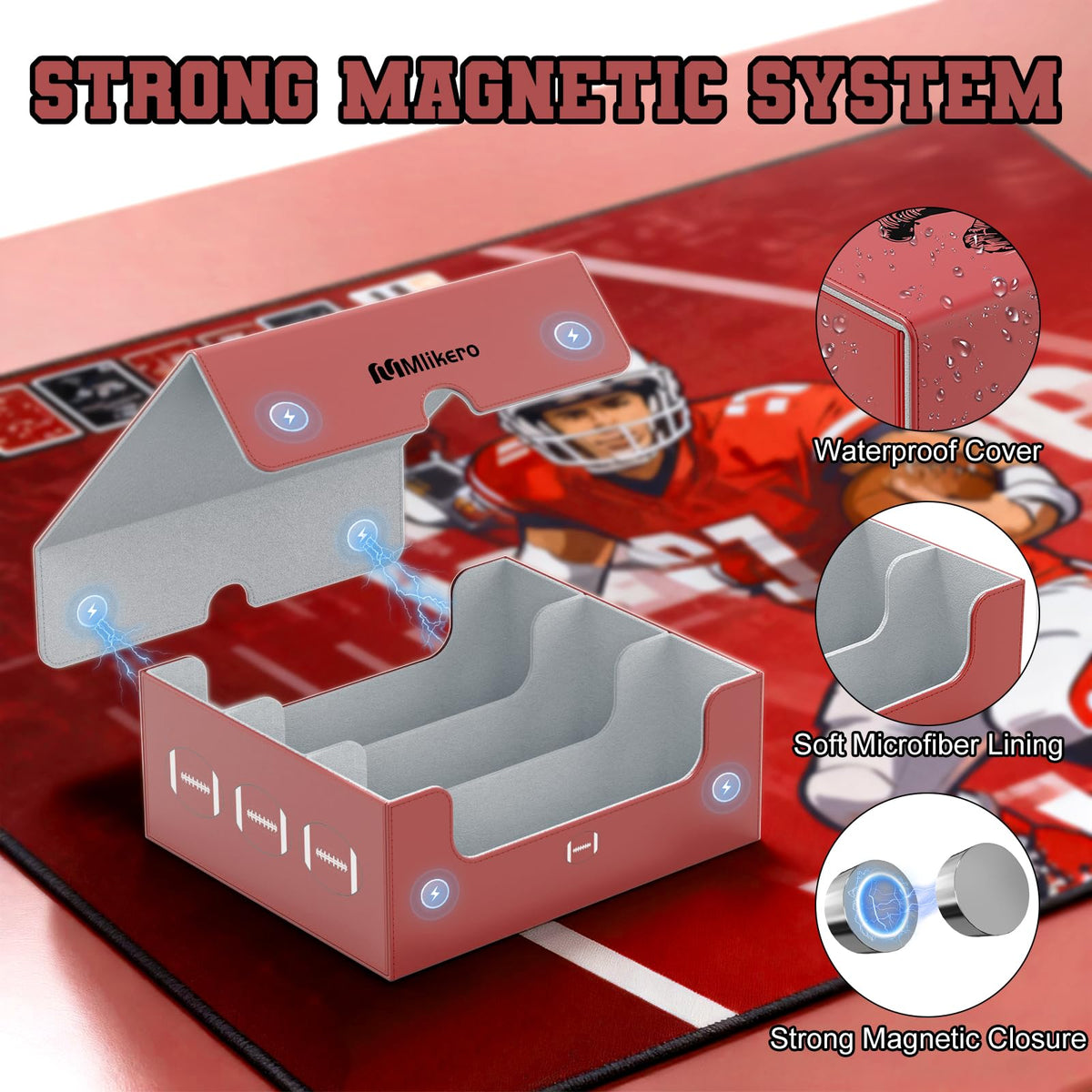 Football Card Storage Box with Magnetic Closure U5074