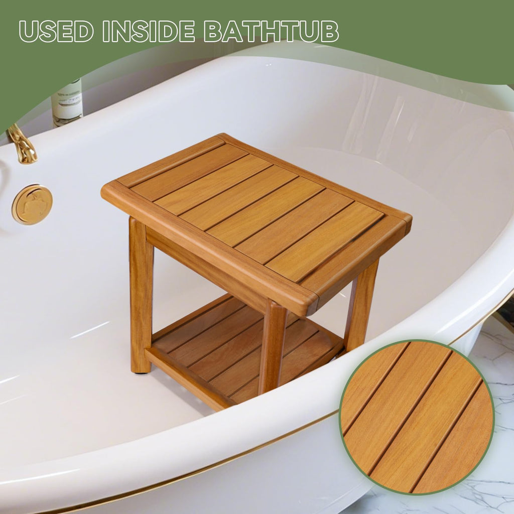 Teak Shower Bench with Towel Bars & Storage Shelf Z3873