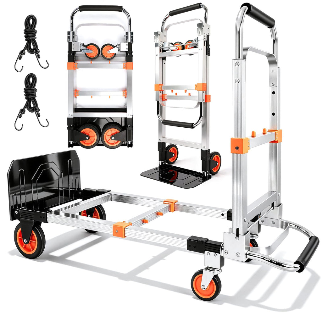 Folding Hand Truck Dolly Cart with Wheels, 500lb Load, Silver Orange Z29266