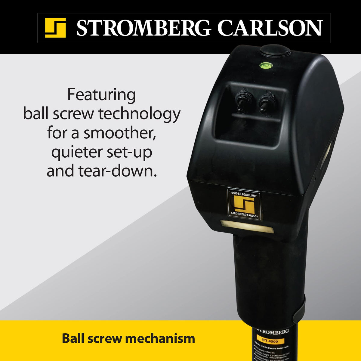 Electric Tongue Jack with Ball Screw Mechanism, 18" Travel & 4.5" Drop Down Leg, 4500 lb W32795