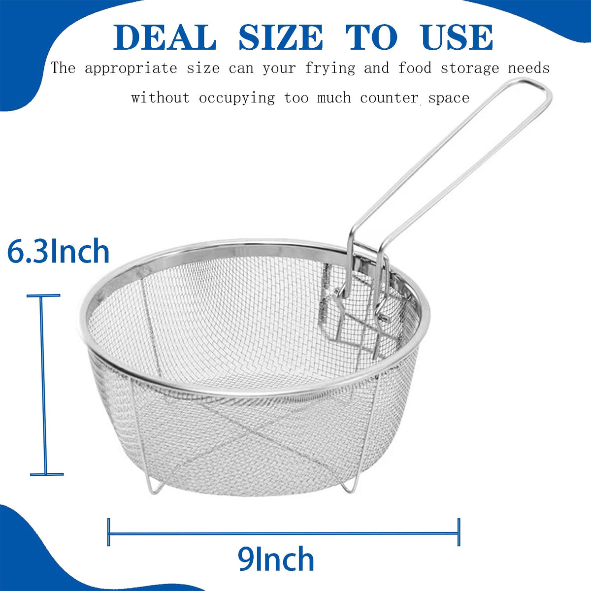 9 Inch Stainless Steel Deep Fry Basket with Handle S3928