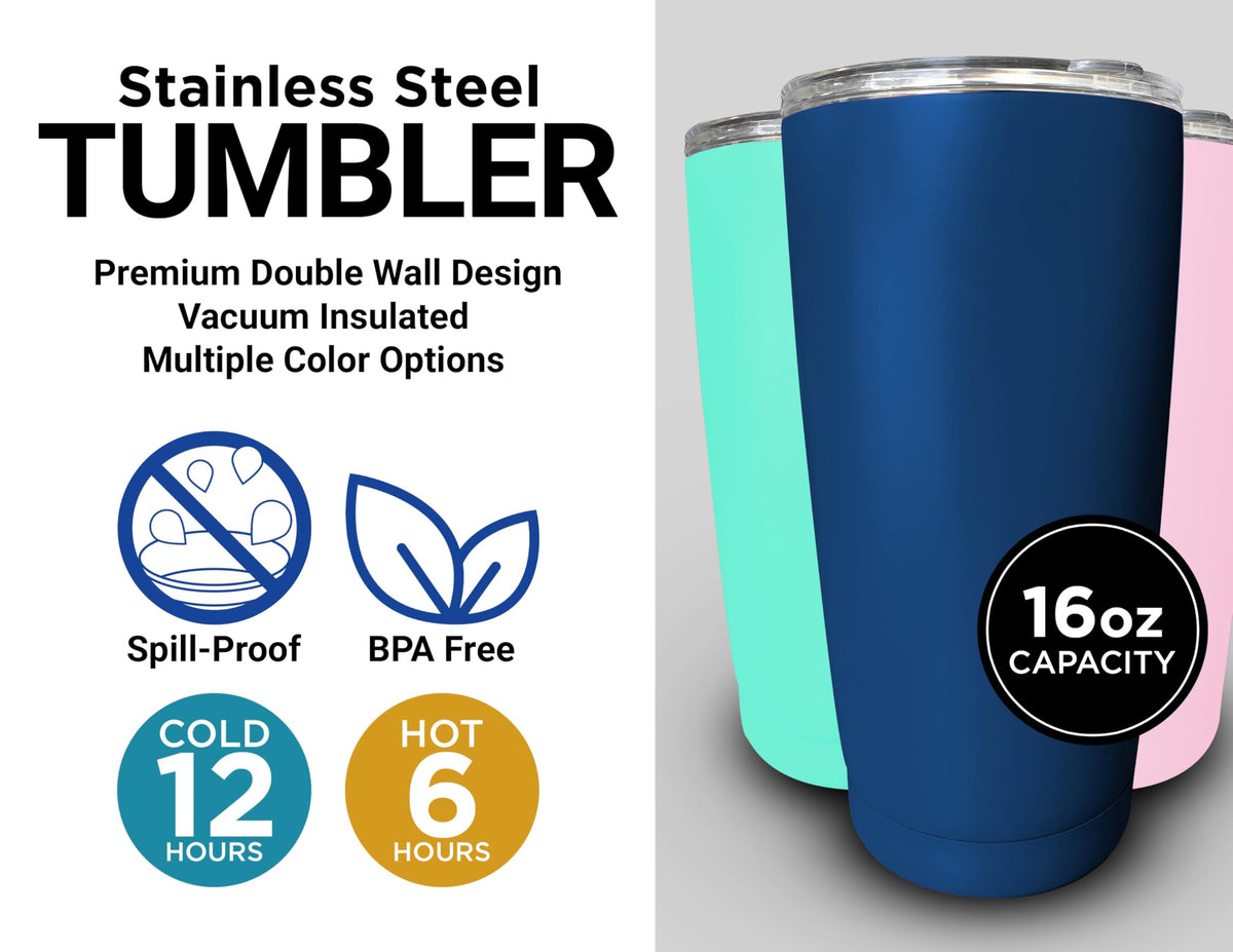 16 oz Insulated Stainless Steel Tumblers 2 Pack Black Q711