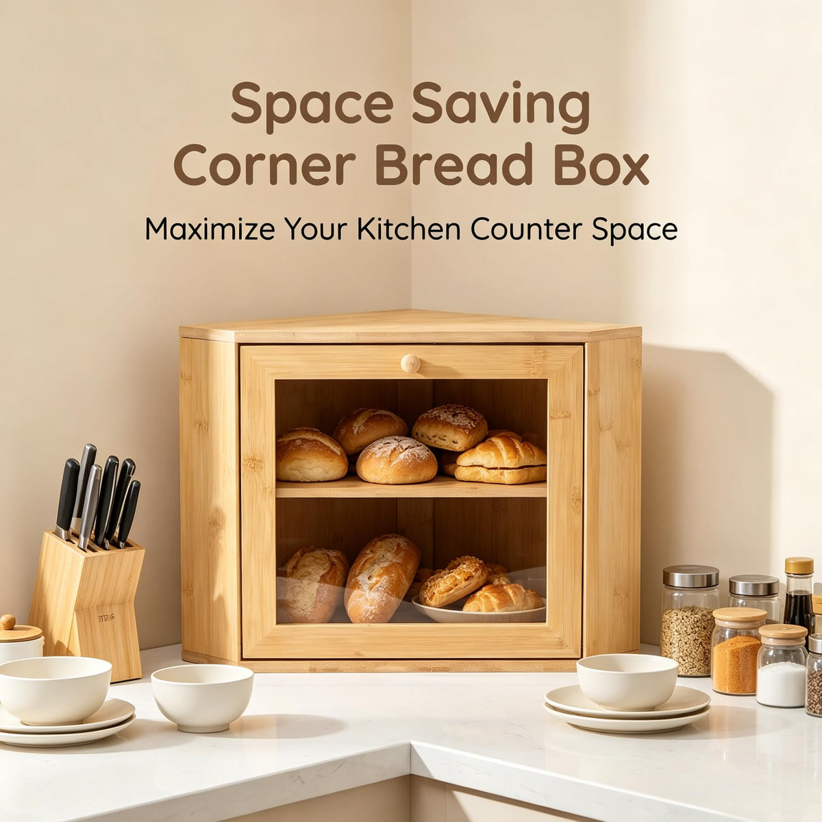 Bamboo 2 Tier Corner Bread Box F529