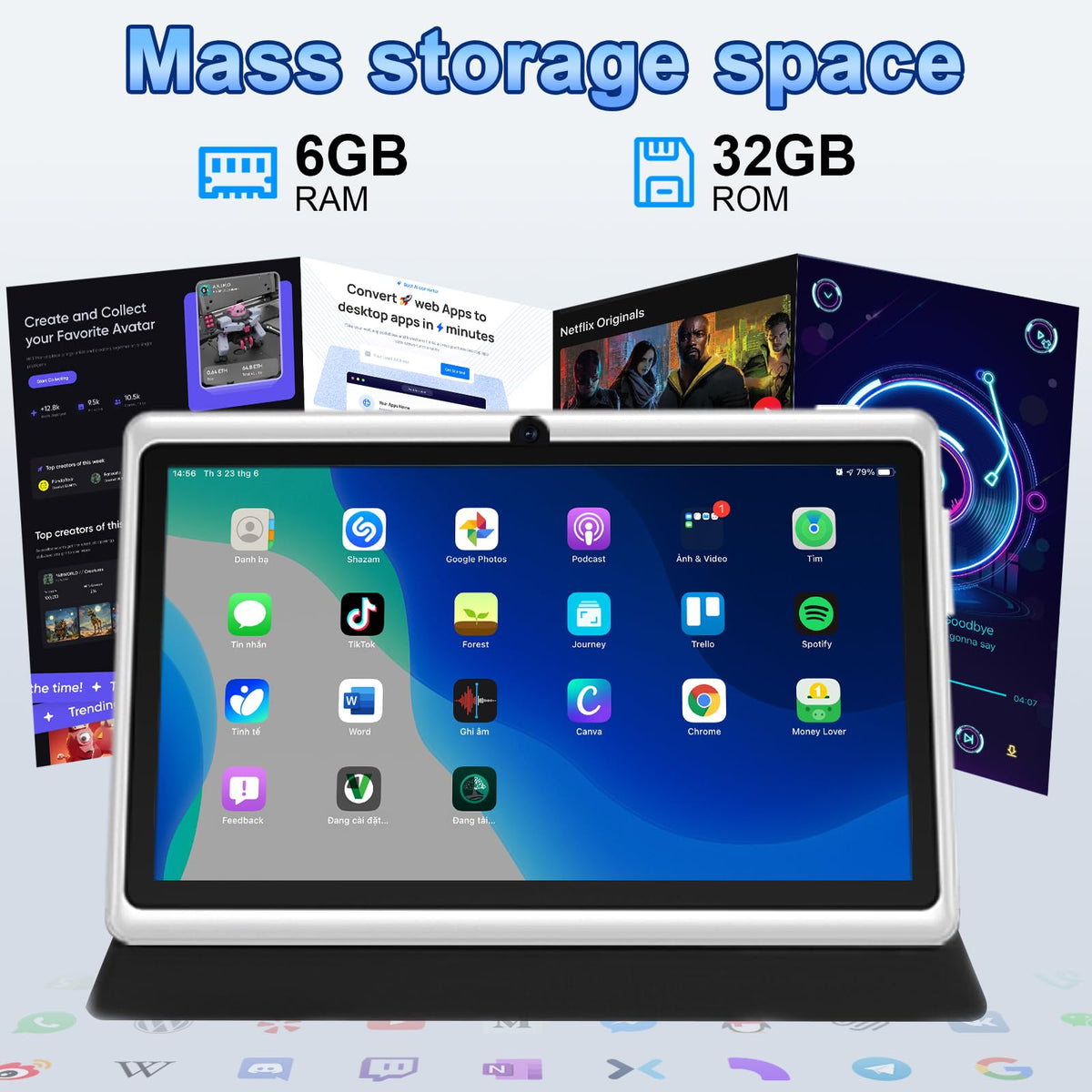 7 Inch Android Tablet with Case, 6GB RAM 32GB ROM, Black B3625