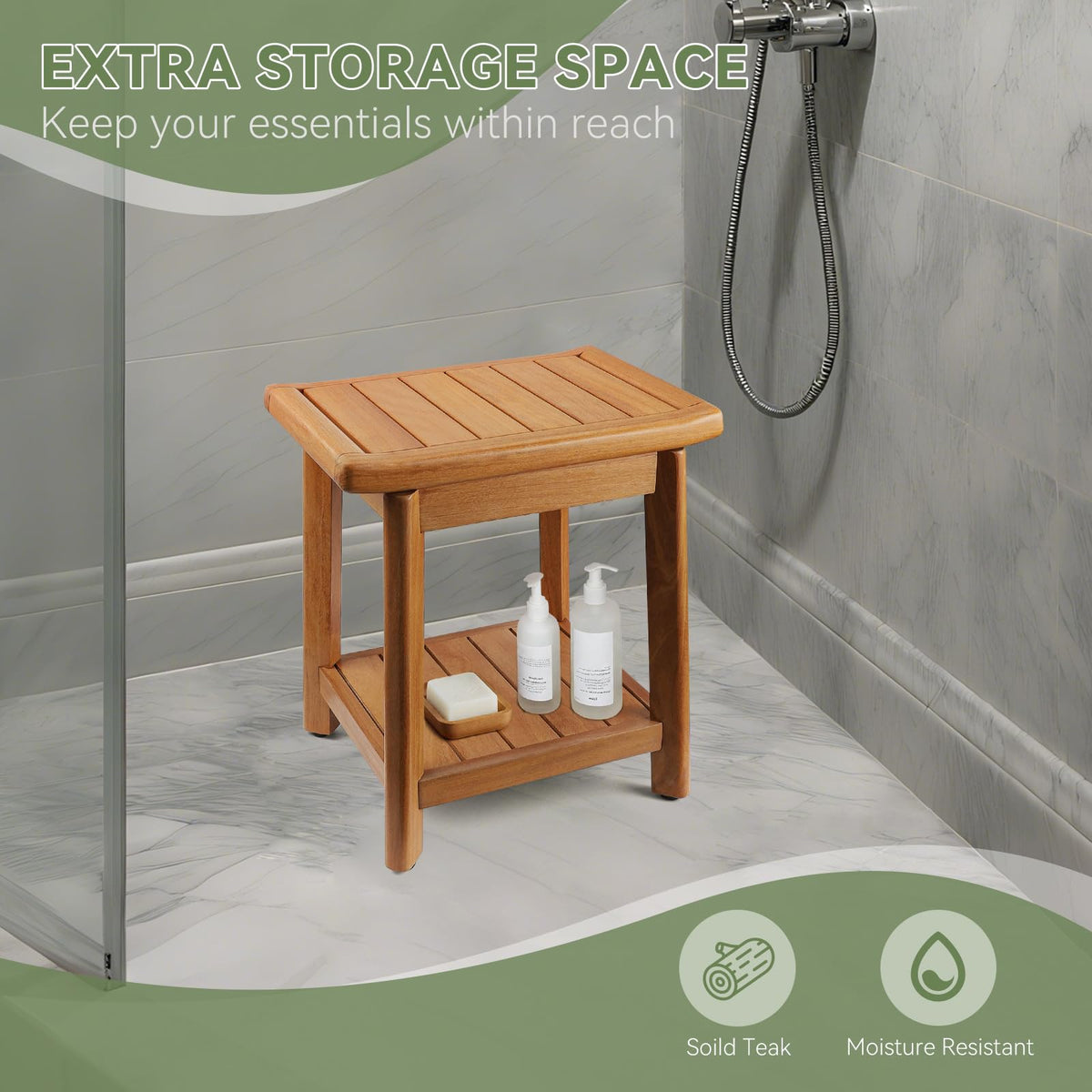 Teak Shower Bench with Towel Bars & Storage Shelf Z3873