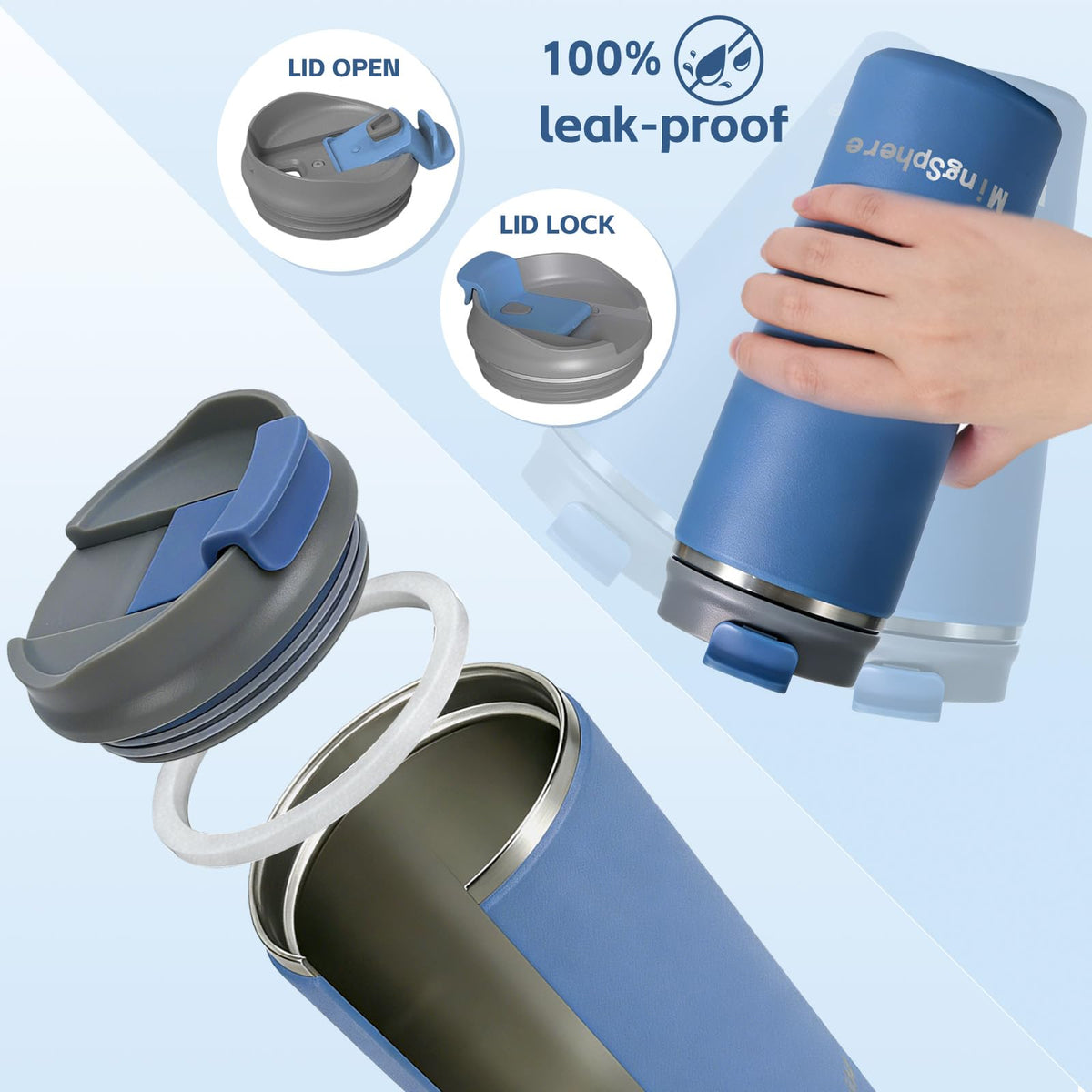 16oz Insulated Stainless Steel Coffee Cup with Flip Lid, Blue A866696