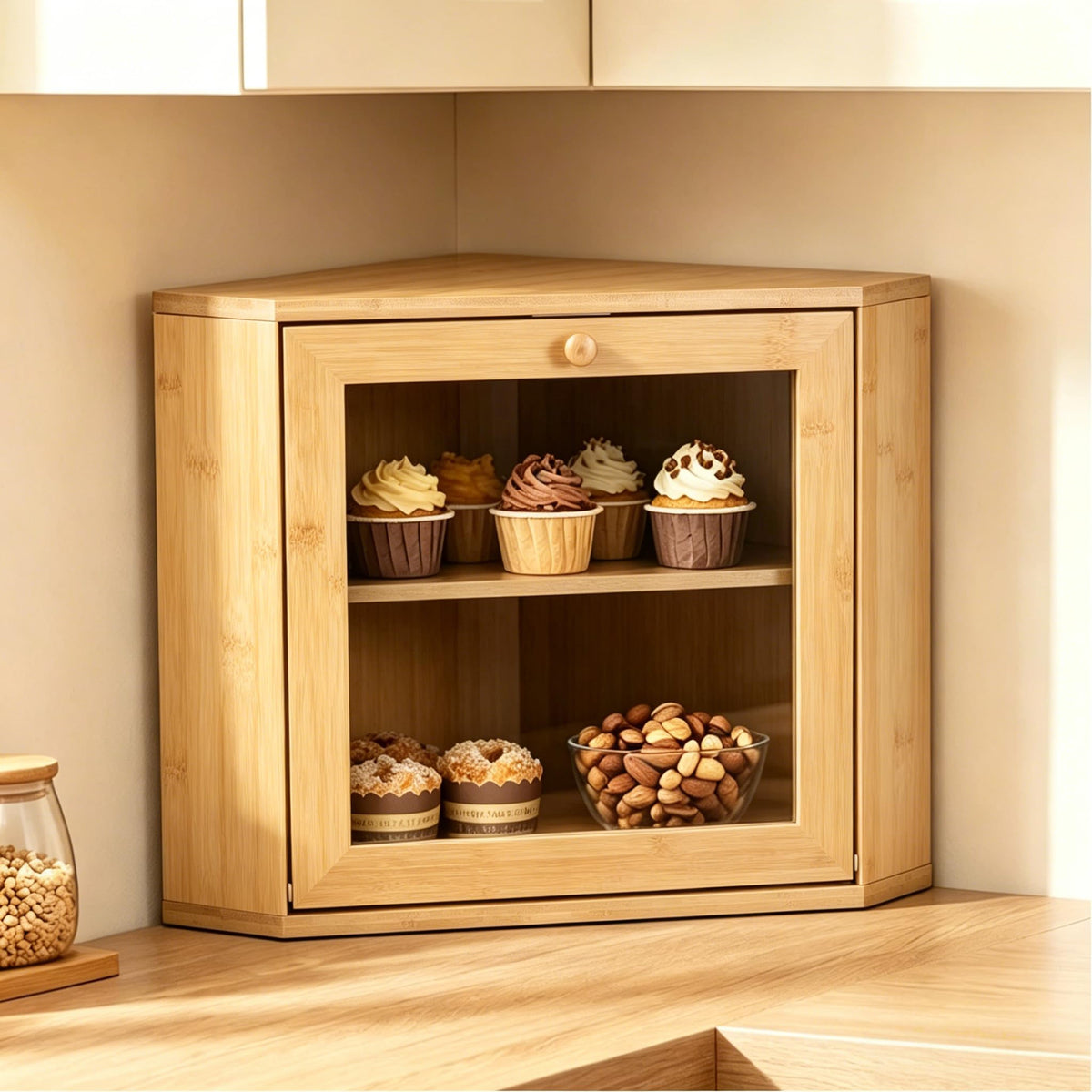 Bamboo 2 Tier Corner Bread Box F529