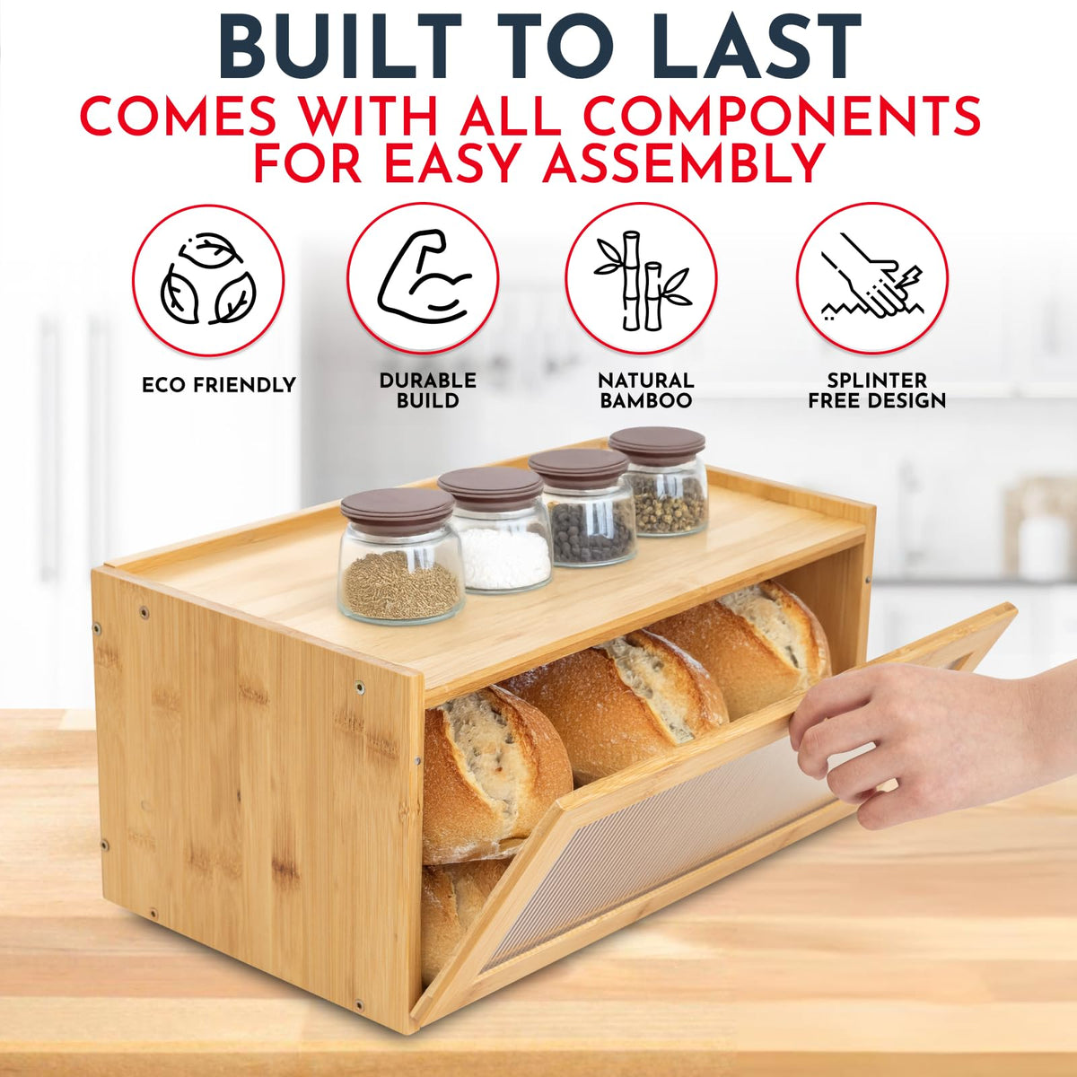 Bamboo Bread Box with Acrylic Window B660