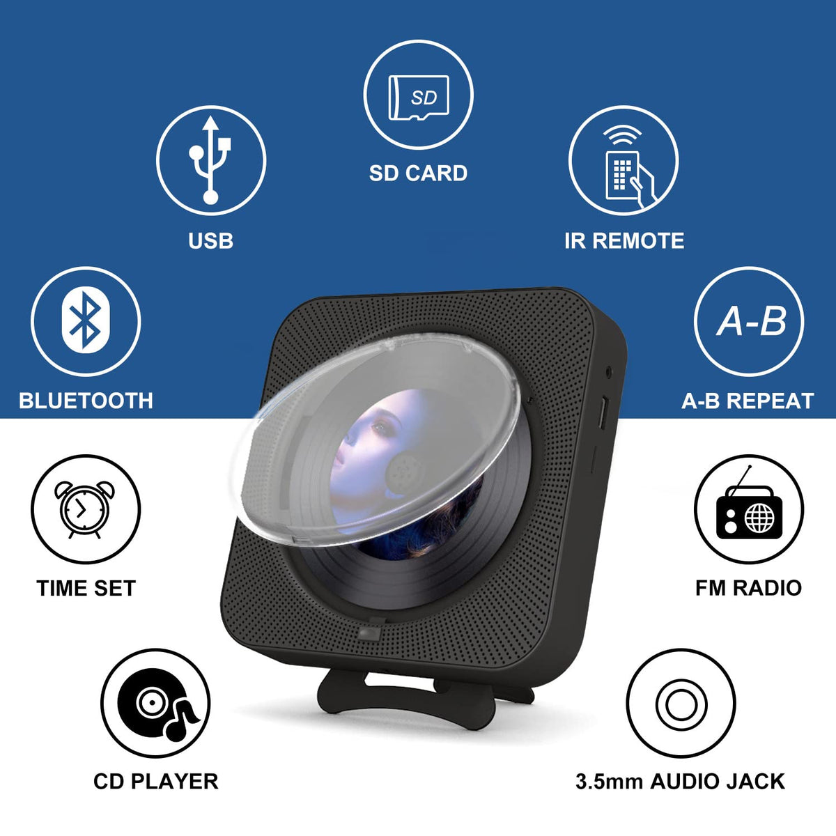 Portable CD Player with Bluetooth, Dual Speakers, LED Display, FM Radio, Black J721124