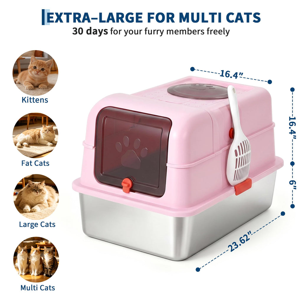 Fully Enclosed Stainless Steel Cat Litter Box with Lid P680513
