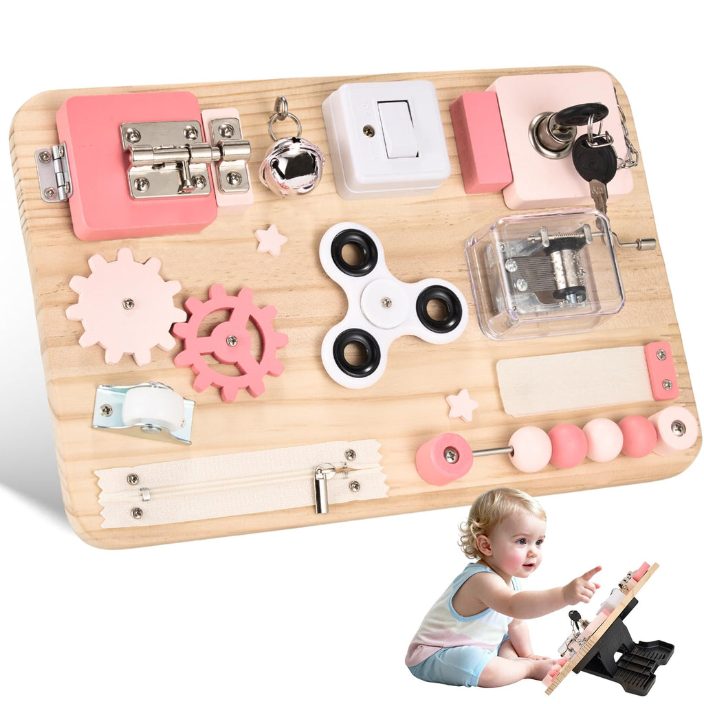 Pink Montessori Wooden Busy Board O67672