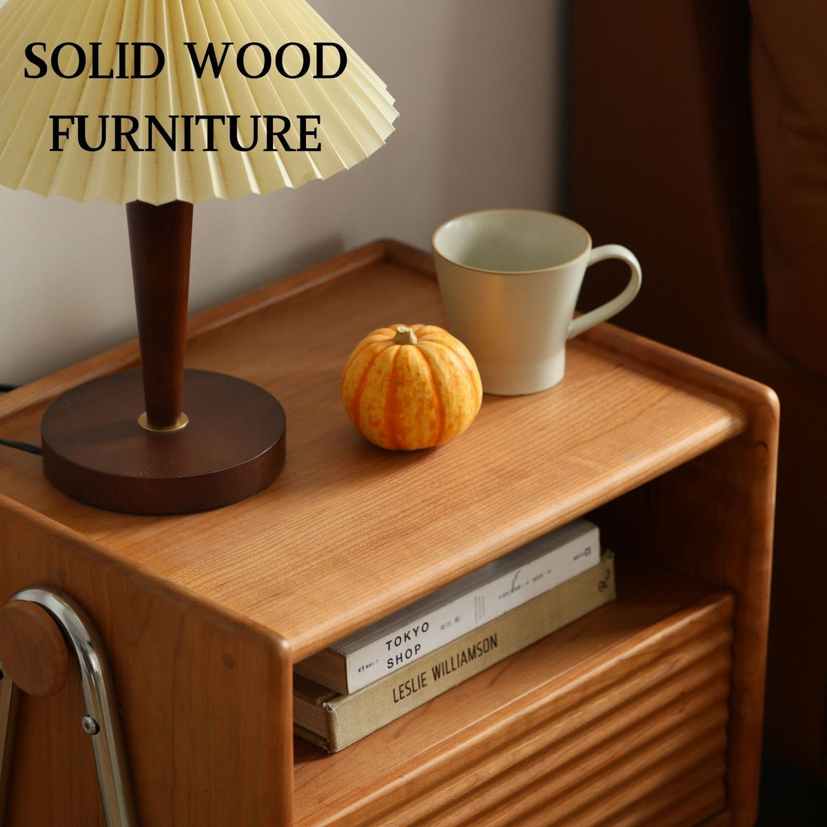 Cherry Wood Nightstand Set of 2 with Drawer E362