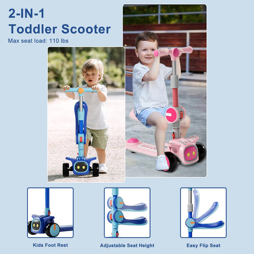 2-in-1 Kids 3 Wheel Kick Scooter with Adjustable Seat V521734