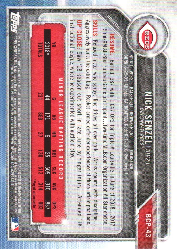 2019 Bowman Chrome Mega Box Prospect Baseball Refractor #BCP-43 Nick Senzel X248550