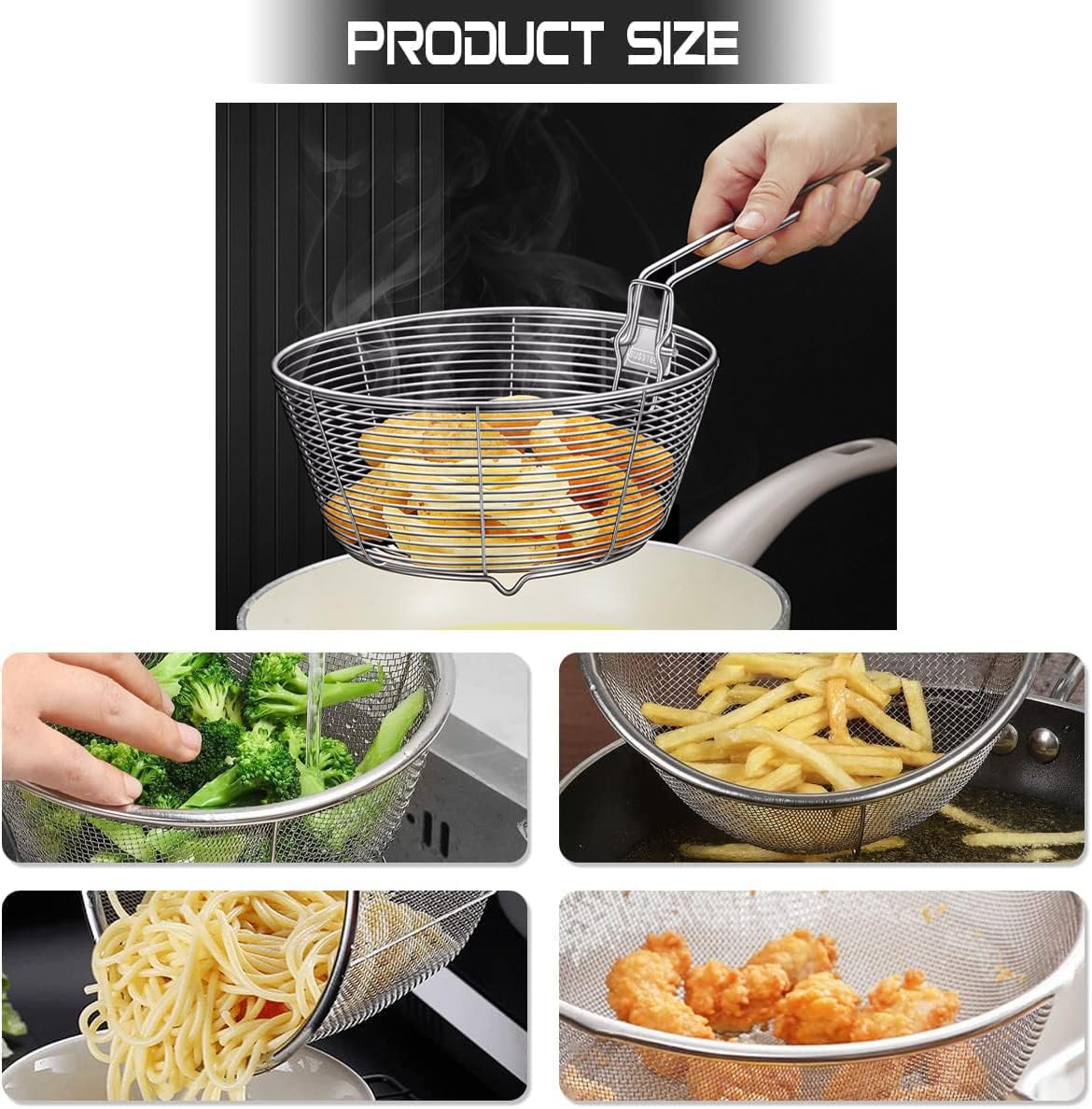 Stainless Steel Deep Fryer Basket with Detachable Handle 9 Inch B31745