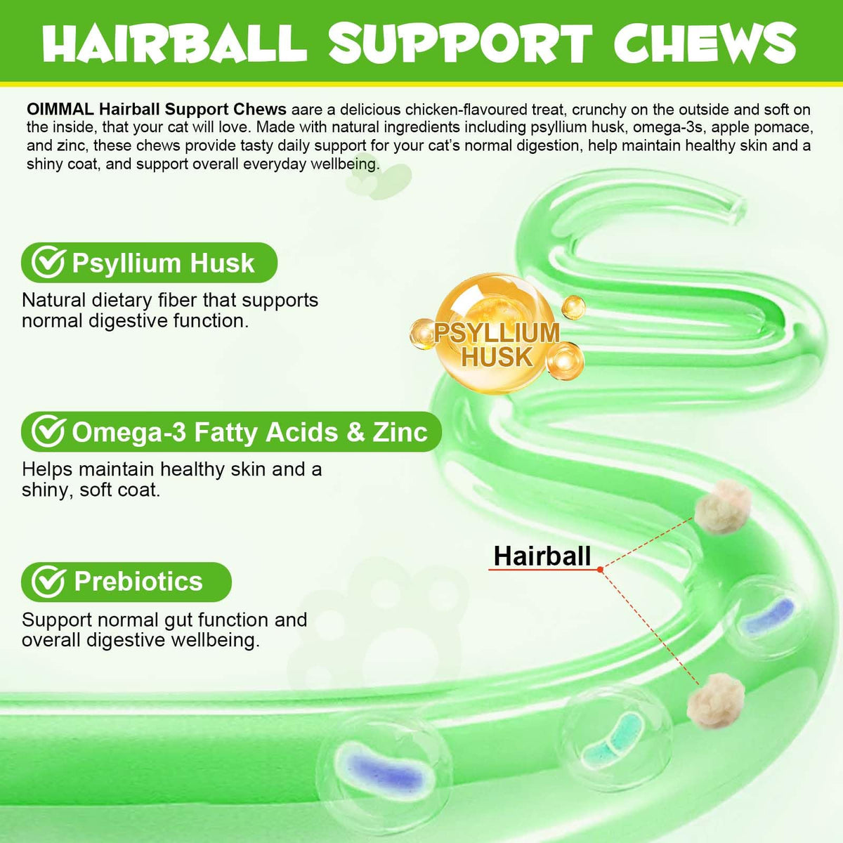 Cat Hairball Support Chews with Cat Grass & Omega-3 Fish Oil I8459