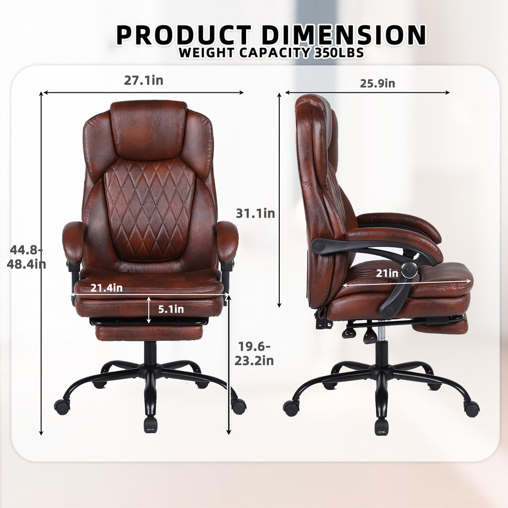 Big and Tall Ergonomic High Back PU Leather Reclining Office Chair with Footrest T715
