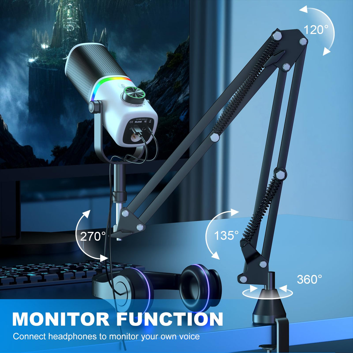 USB Condenser Gaming Microphone with Mic Arm A923