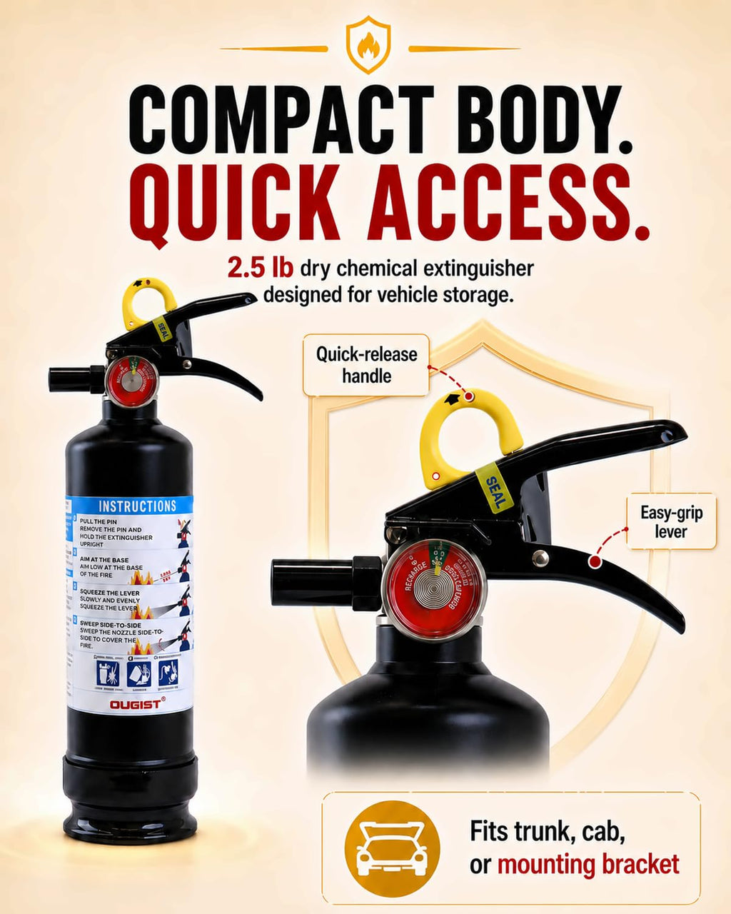 Car Fire Extinguisher 2.5lb Dry Chemical 1 Pack B624