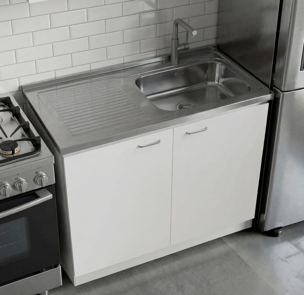 White 39 in Kitchen Sink Cabinet with Stainless Steel Top D699