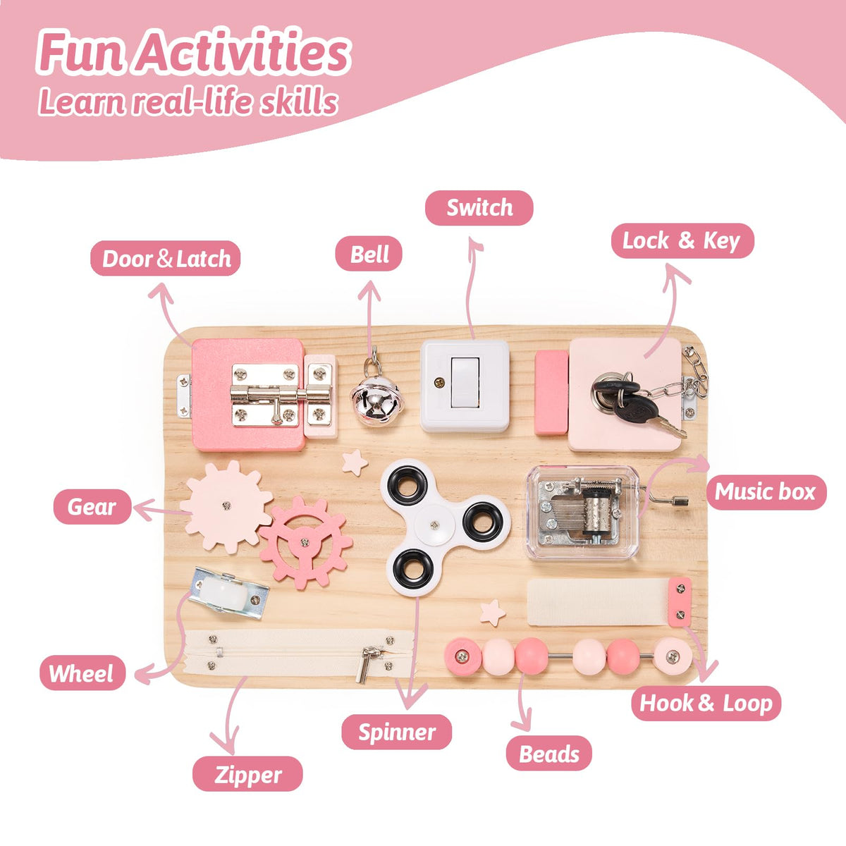 Pink Montessori Wooden Busy Board O67672