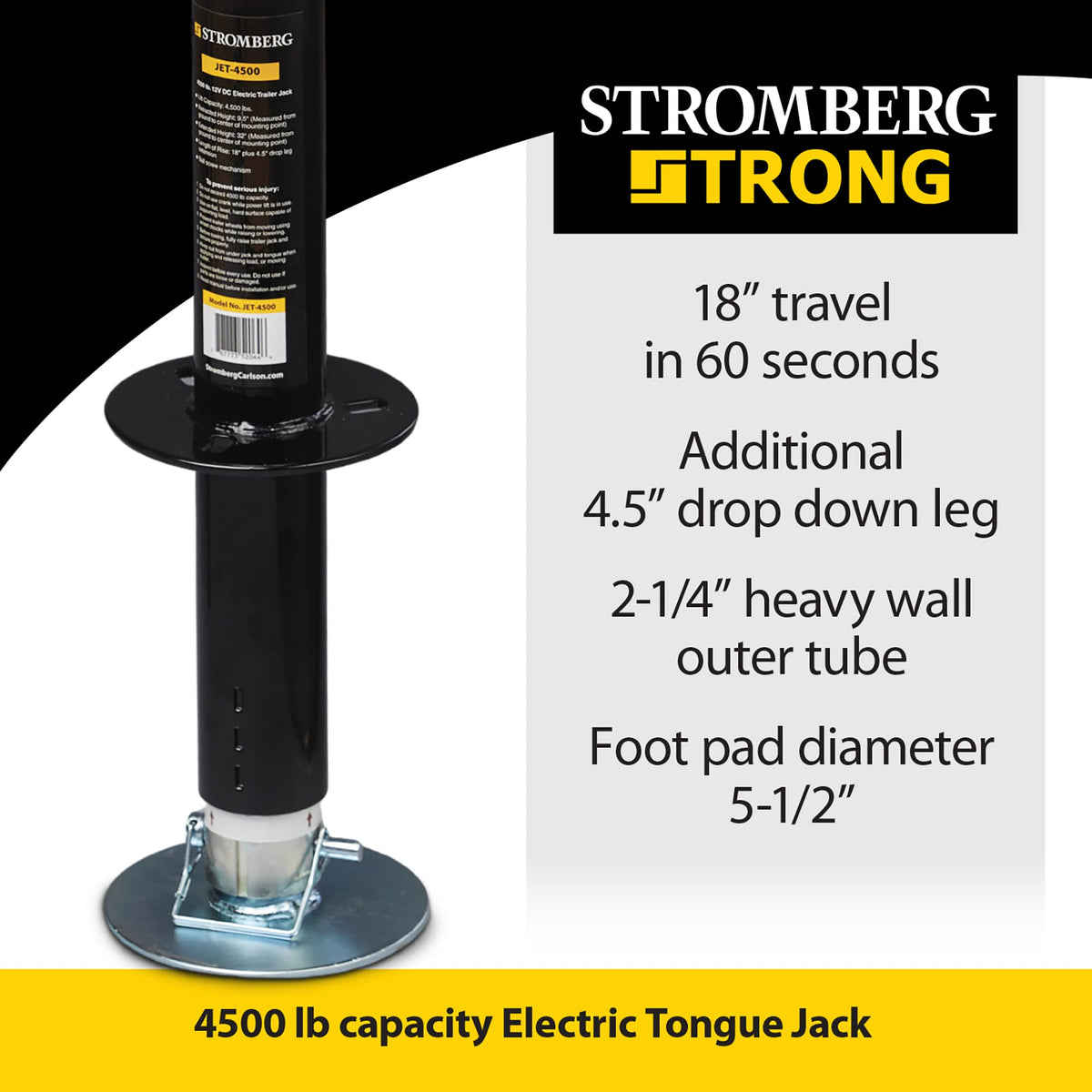 Electric Tongue Jack with Ball Screw Mechanism, 18" Travel & 4.5" Drop Down Leg, 4500 lb W32795