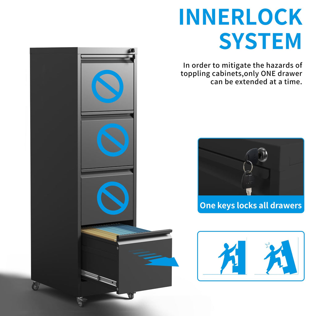 4-Drawer Mobile File Cabinet with Lock and Wheels K498