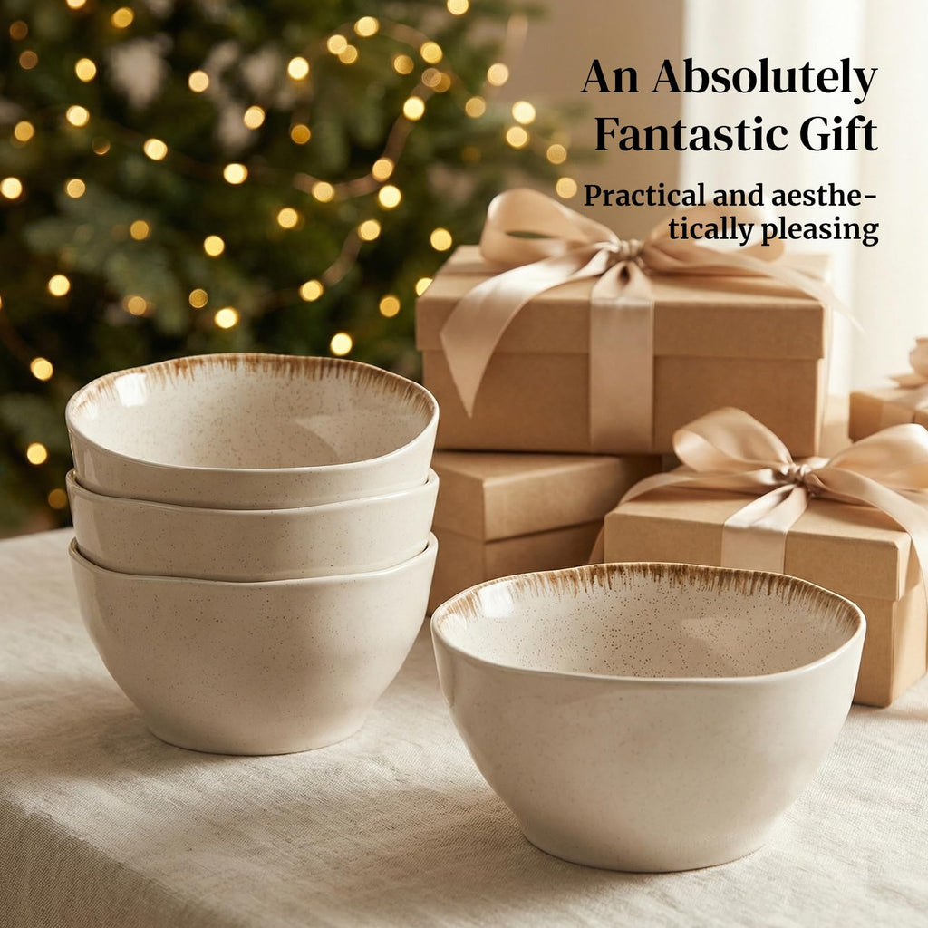 30 OZ Ceramic Soup Bowls Set of 4 Beige K142621