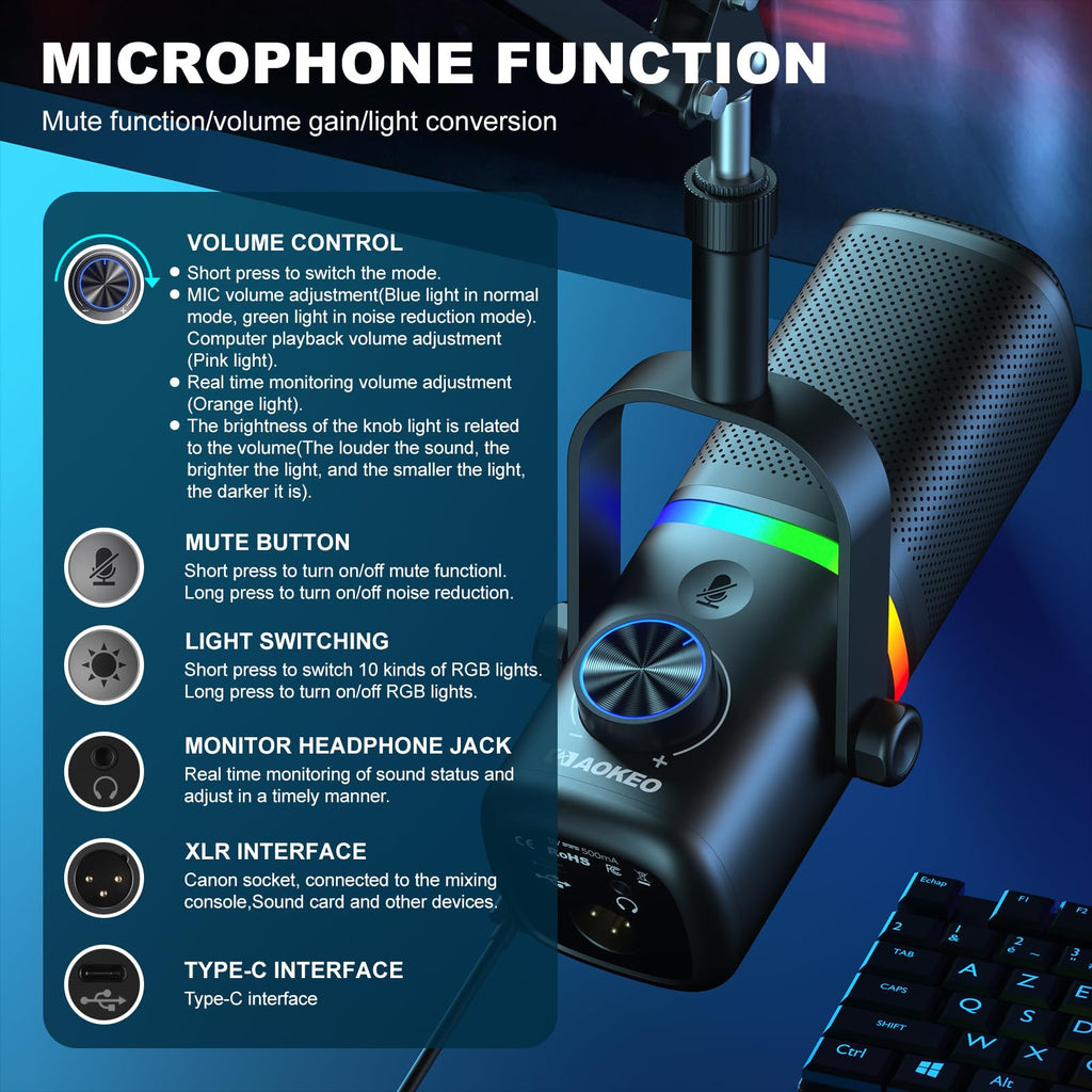 USB Condenser Gaming Microphone with Mic Arm A923