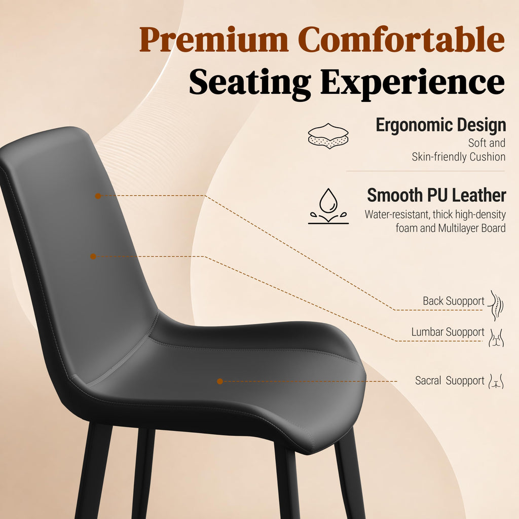 Black Dining Chairs Set of 4 PU Leather Upholstered with Metal Legs E5231