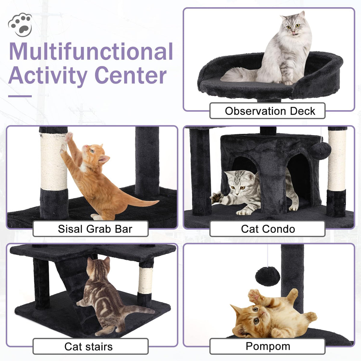 70 Inches Multi-Level Cat Tree with Litter Box Enclosure Dark Gray Z794