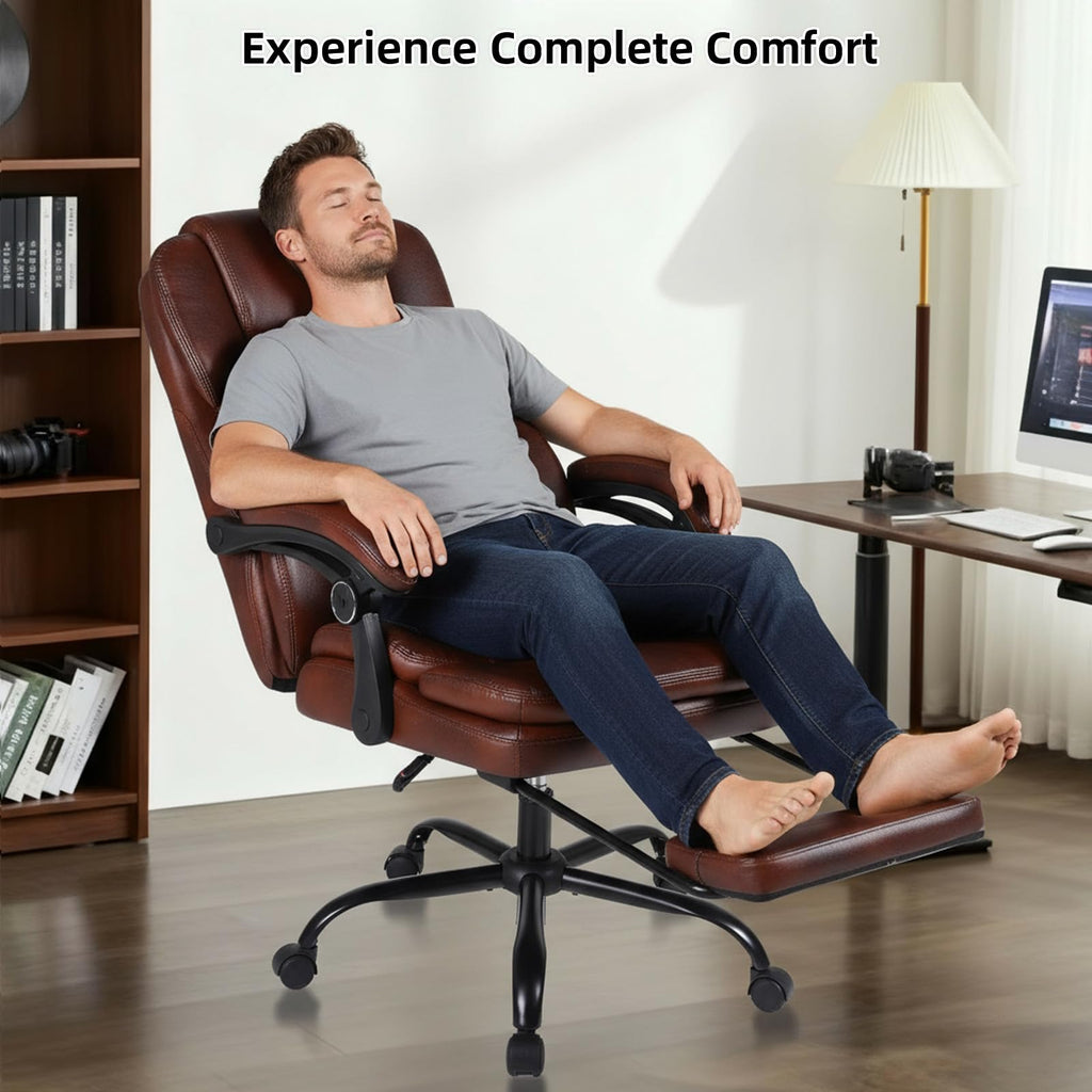 Big and Tall Ergonomic High Back PU Leather Reclining Office Chair with Footrest T715