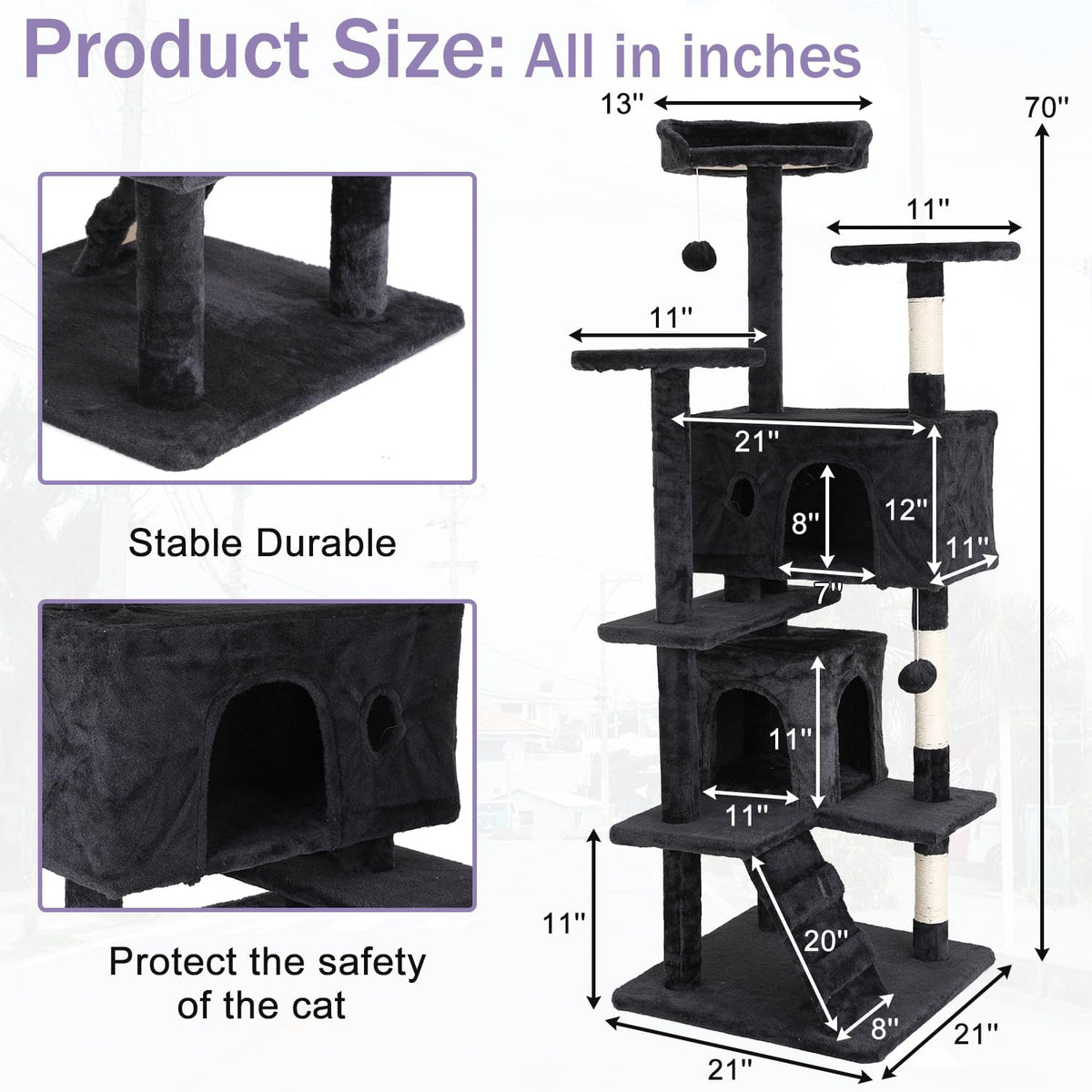 70 Inches Multi-Level Cat Tree with Litter Box Enclosure Dark Gray Z794