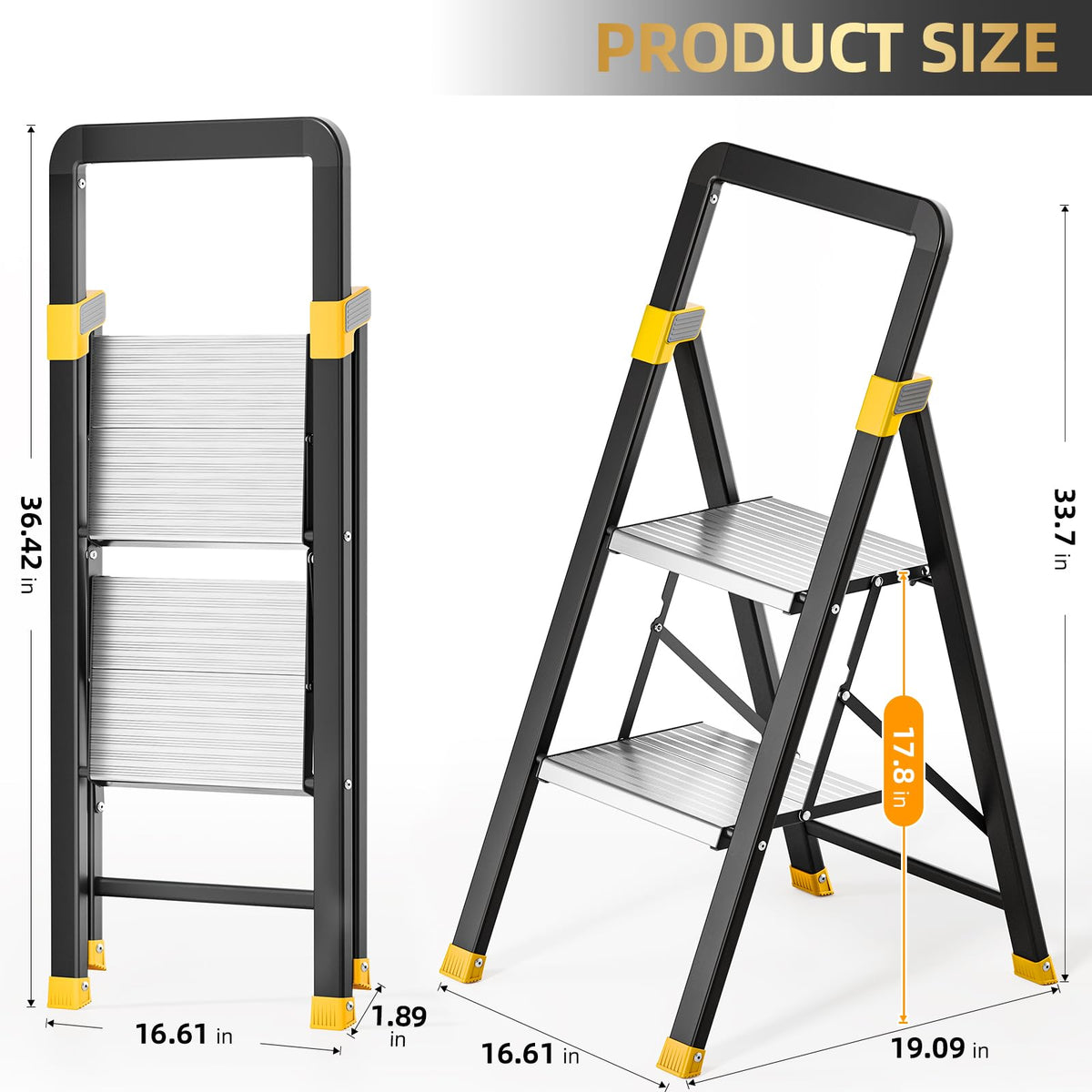 2 Step Ladder Lightweight Aluminum Folding Step Stool U807