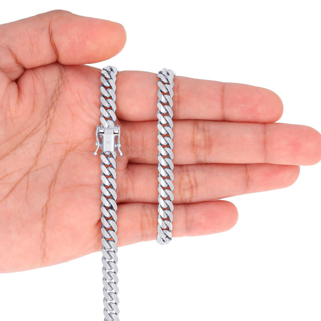 14K White Gold Cuban Link Chain Necklace C944