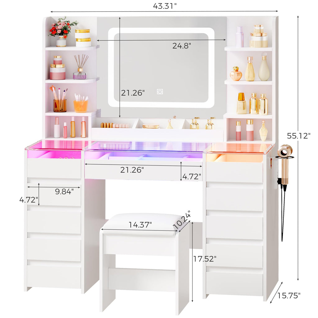 Glass Top Vanity Desk with Mirror and Stool G356312