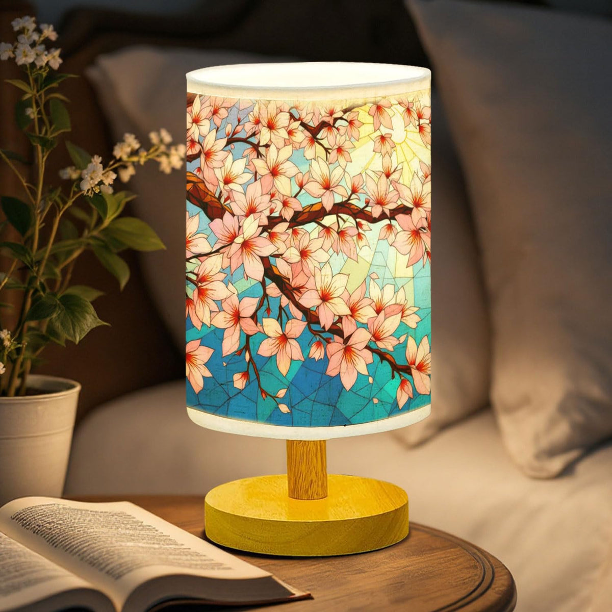 Cherry Blossom Table Lamp LED 3-Color Wood Base M93189