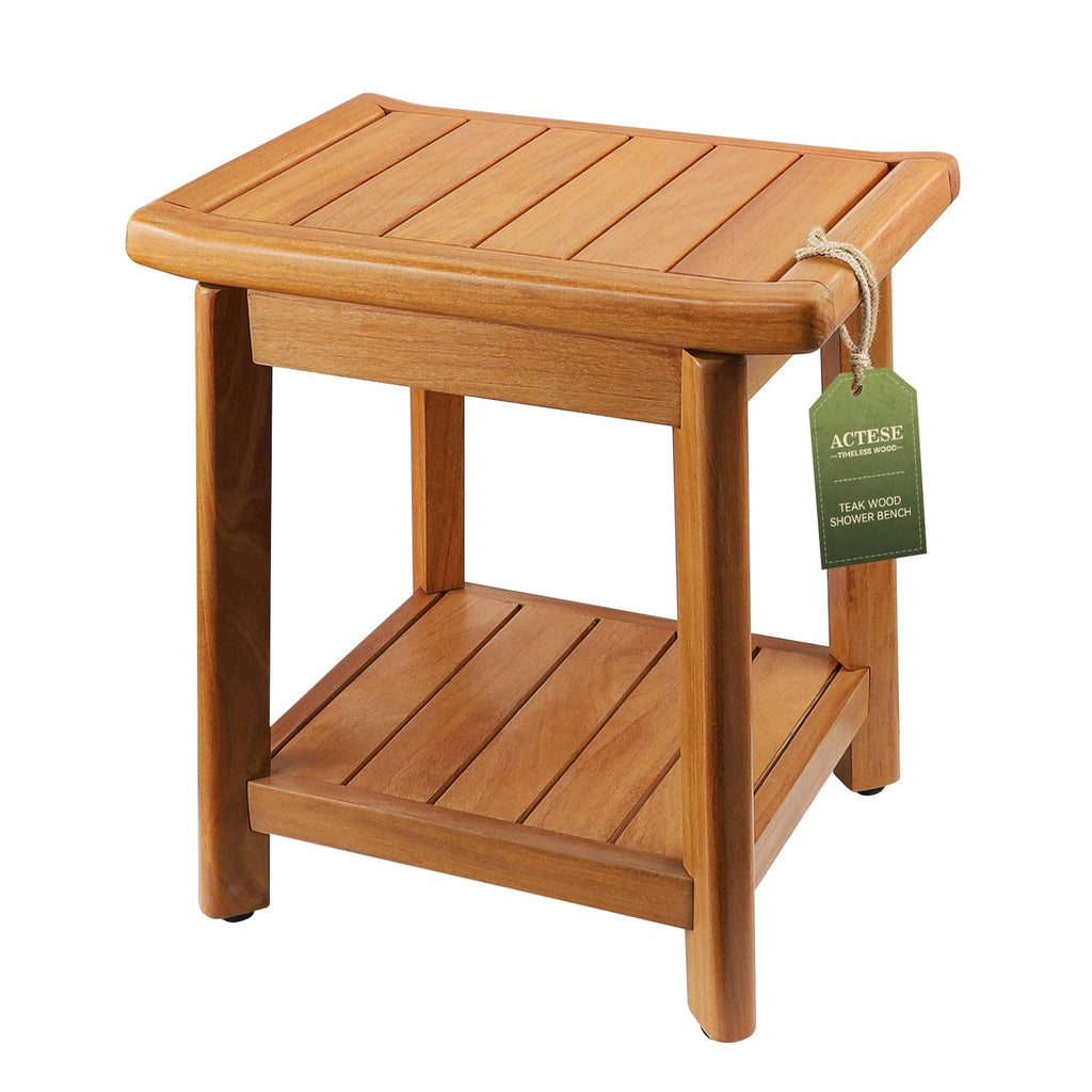 Teak Shower Bench with Towel Bars & Storage Shelf Z3873