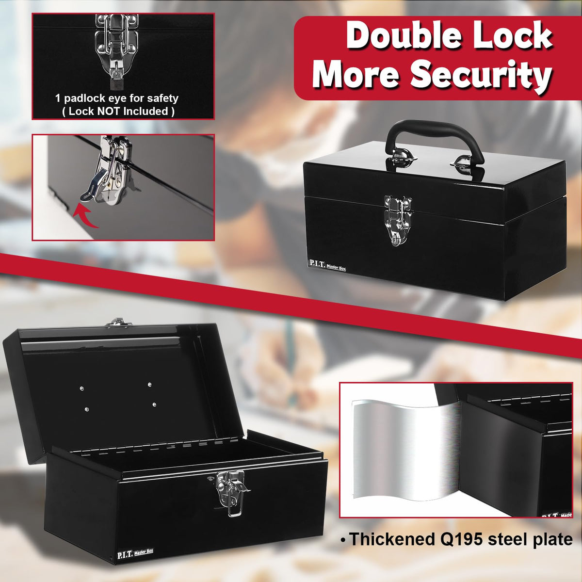 Metal Tool Box 12 Inch Portable Small Toolbox with Latch Black Y54764