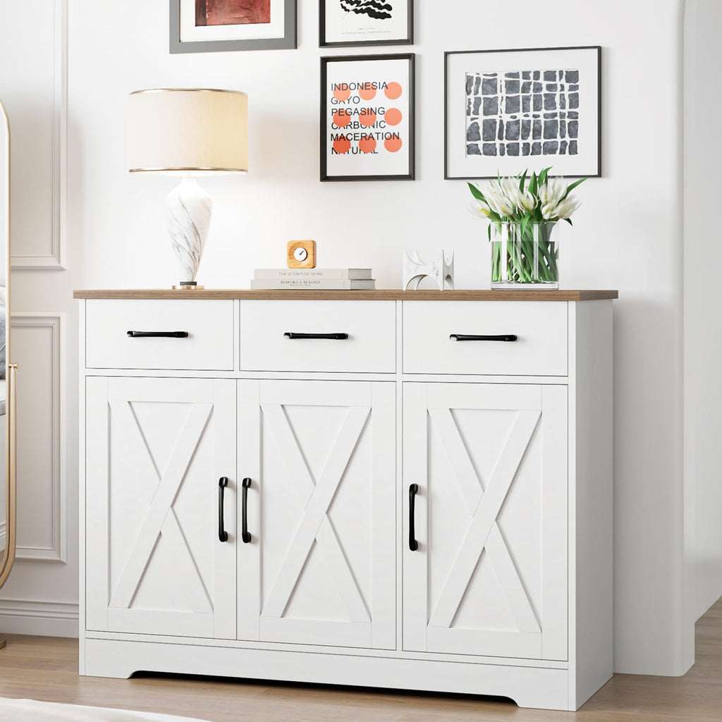 White Kitchen Buffet Cabinet with Storage P291372