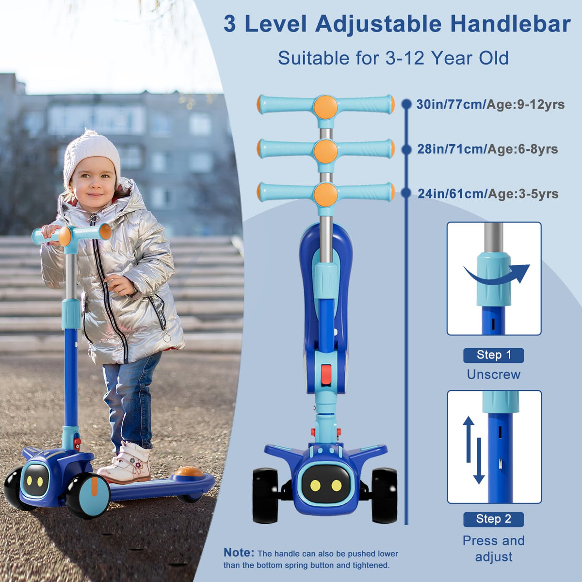 2-in-1 Kids 3 Wheel Kick Scooter with Adjustable Seat V521734