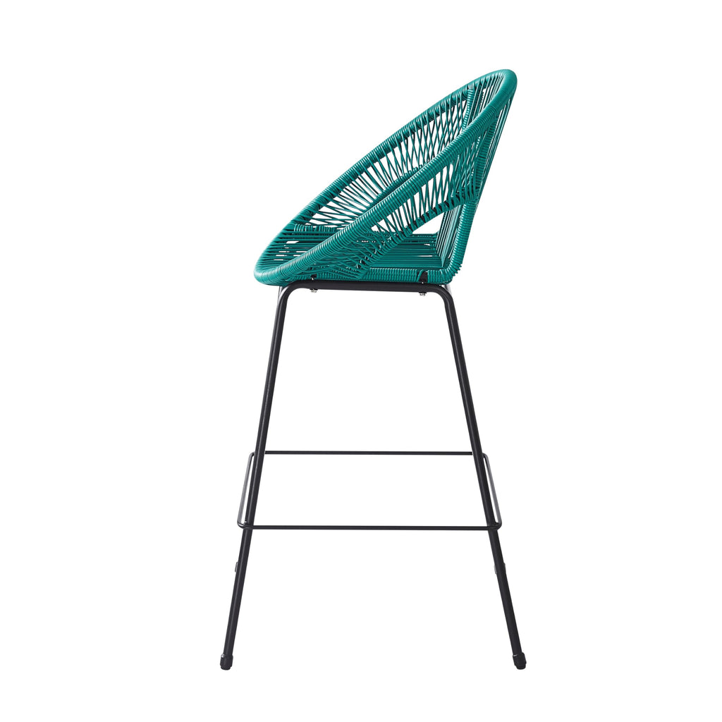 Teal Faux Wicker Outdoor Bar Stool, Set of 2 D79758