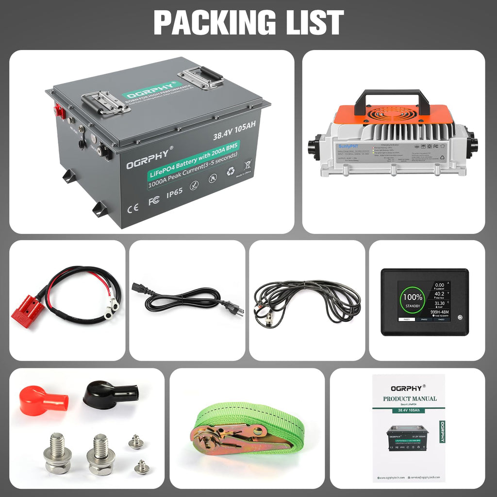 36V 105Ah Lithium Golf Cart Battery Kit with Charger H37774