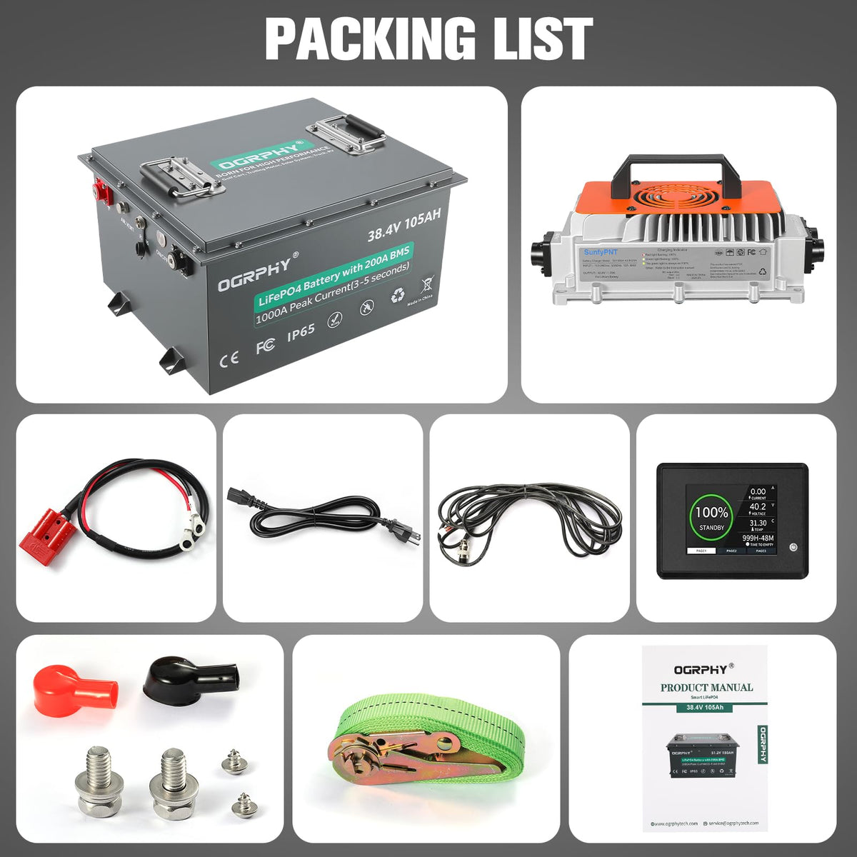 36V 105Ah Lithium Golf Cart Battery Kit with Charger H37774