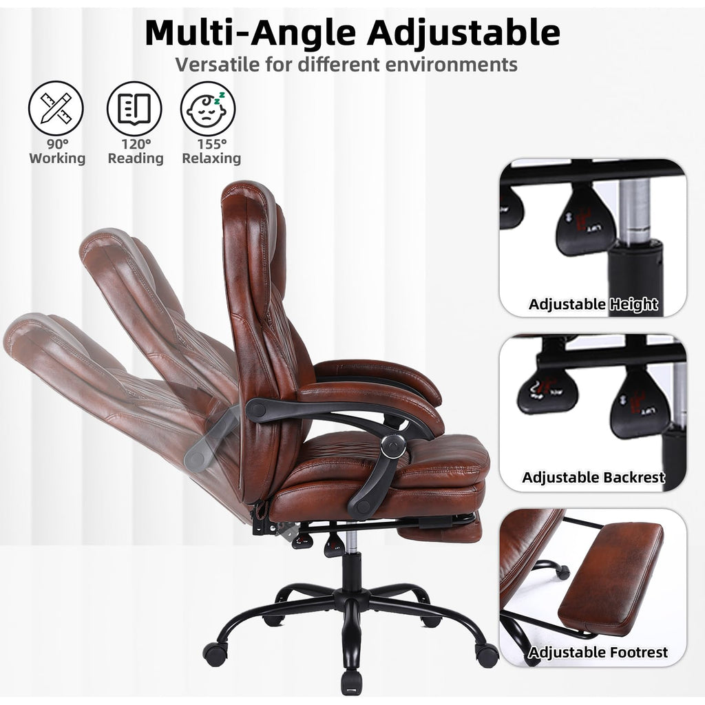 Big and Tall Ergonomic High Back PU Leather Reclining Office Chair with Footrest T715