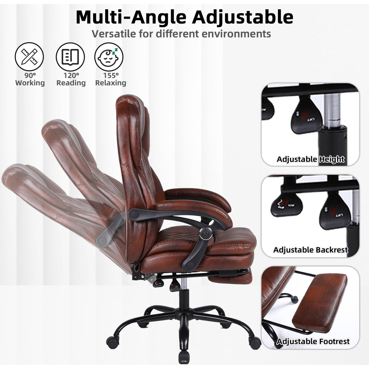 Big and Tall Ergonomic High Back PU Leather Reclining Office Chair with Footrest T715