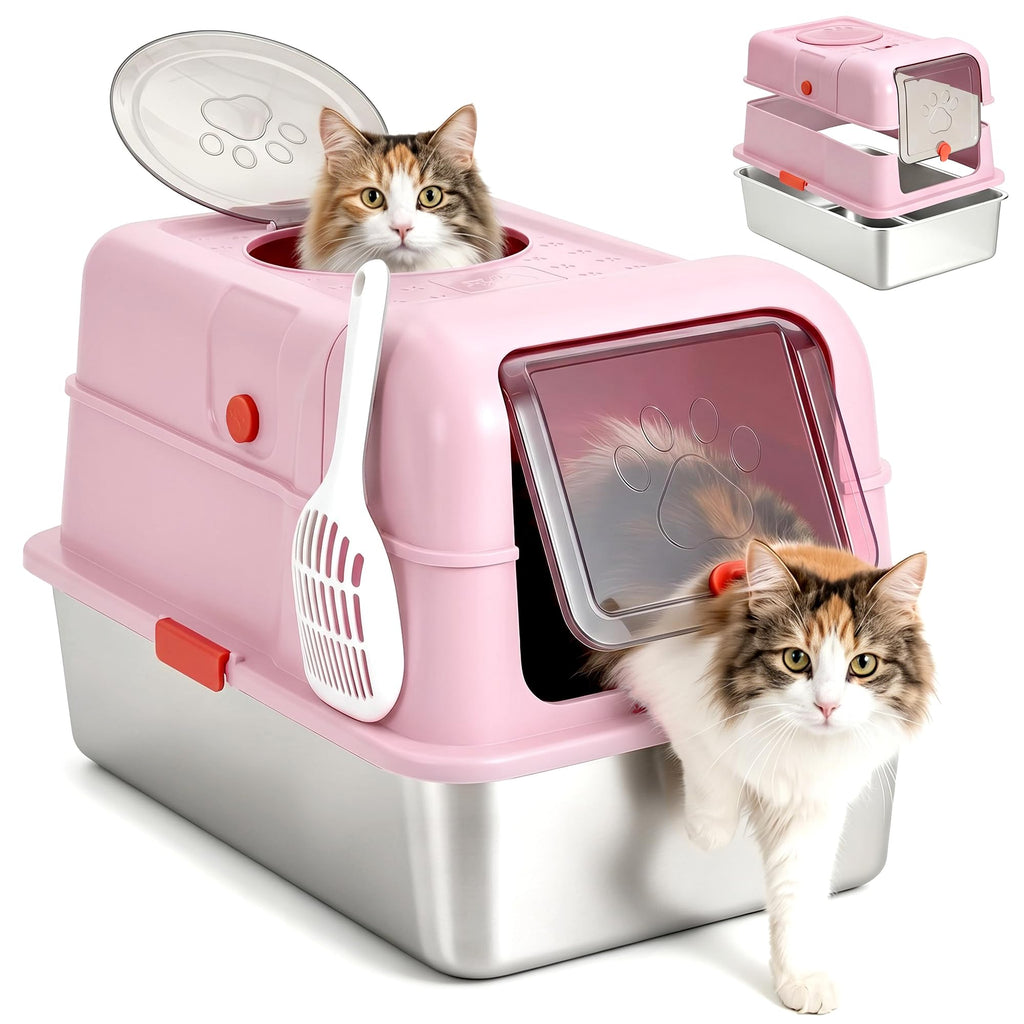 Fully Enclosed Stainless Steel Cat Litter Box with Lid P680513