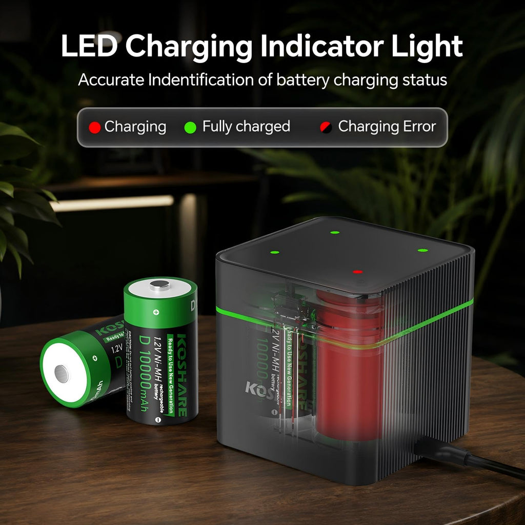 4 Pack 10000mAh Rechargeable NiMH D Cell Batteries with Charger O967181